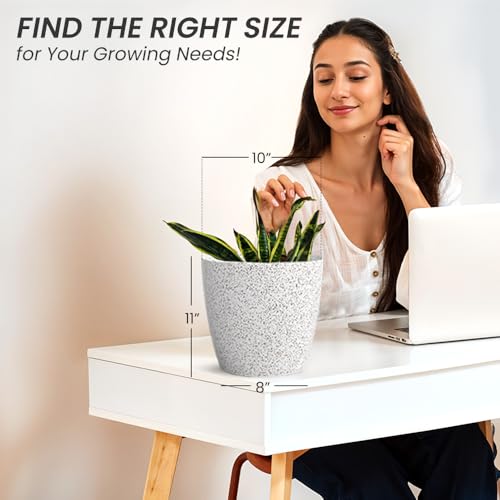 Image of YUCCABE ITALIA SHERA Stella 10 Inch Plastic Plant Pot for Home Decor Indoor Plant Pots for Living Room Plastic Flower Pot for Garden (Marble White, 10 INCH - 6 Pcs)