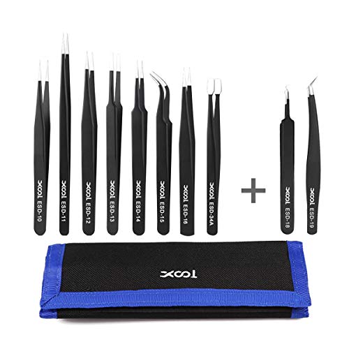 XOOL Precision Tweezers Set, ESD Tweezers Set Anti-Static Stainless Steel Tweezers Non-magnetic Tweezers