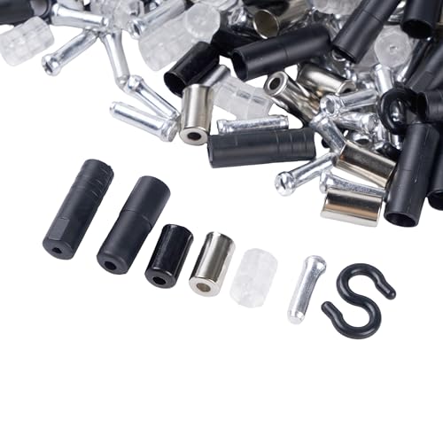 80 Pcs Bike Cable End Caps Combo Set,Brake Cable End Crimp,Bike Shift and Brake Cable Caps,Brass Cable End Cap,O-Ring,S-Hook