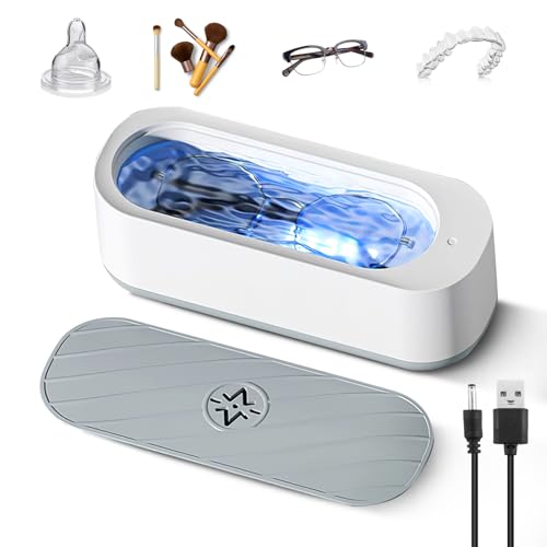 Ultrasonic Cleaner Portable 500ml 47000Hz Ultrasonic Jewellery Cleaners Machine with Blue Light USB Rechargeable for Glasses, Rings, Necklace, Jewelry, Watch, Denture