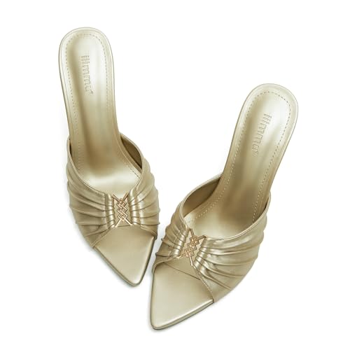 Image of iiimmu 3.5 IN Stiletto Mules High Heels with Pointed Peep Toe Heeled Sandals Faux Leather