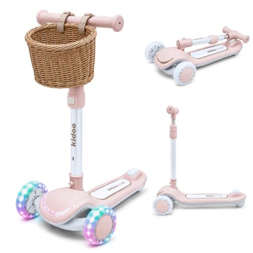 kidoo - Patinete Plegable de 3 Ruedas con Cesta, Rosa/Crema (KIDOO Cruise)