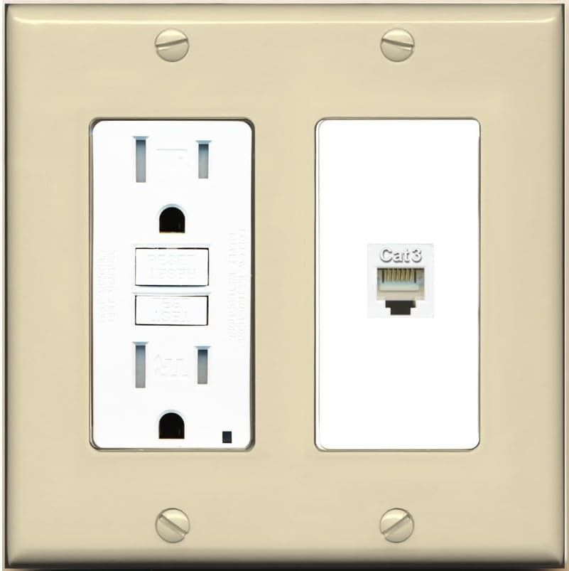 RiteAV Phone Wall Plate - 1 Port RJ11-RJ12 Telephone Jack Cover Faceplate - GFCI Outlet [Screwless White]