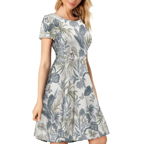 Image of HUGS IDEA Womens Puffy Swing Midi Dress Round Neck Short Sleeve Party A-Line Dresses