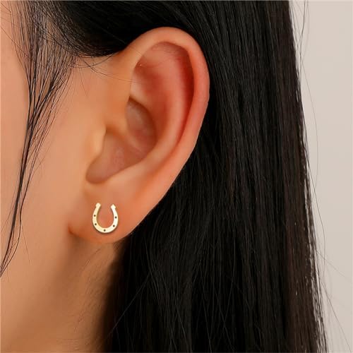 Dreuyet 4 Pairs Stainless Steel Horseshoe Stud Earrings Cute Minimalist U-Shaped Horseshoe Horse Stud Earrings Horse Animal Lover Jewelry Gifts4