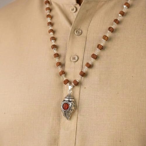 Image of Astrotalk Divya Shankh Rudraksha Mala | Nepal Origin 5 Mukhi Rudraksha Mala with Shankh Pendant for Protection, Peace & Spiritual Growth | Mala Gift for Man & Woman