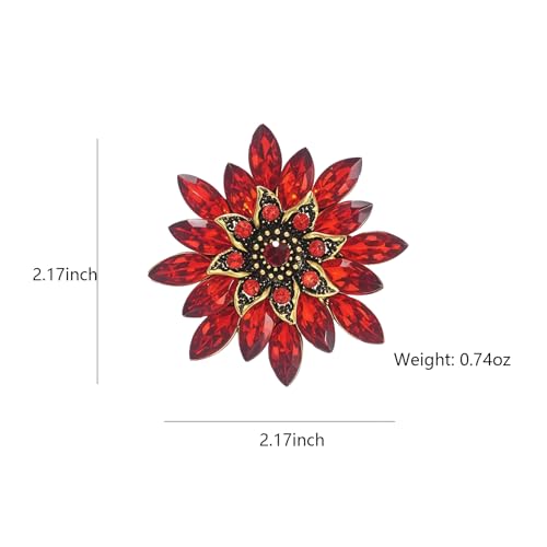 Image of Large Crystal Flower Brooch Pin for Women Red purple pink green Rhinestone Flower Lapel Pin Wedding Party Birthday Dance Banquet Dress Suit Ceremony Clothes Hat Bag Accessories Jewelry