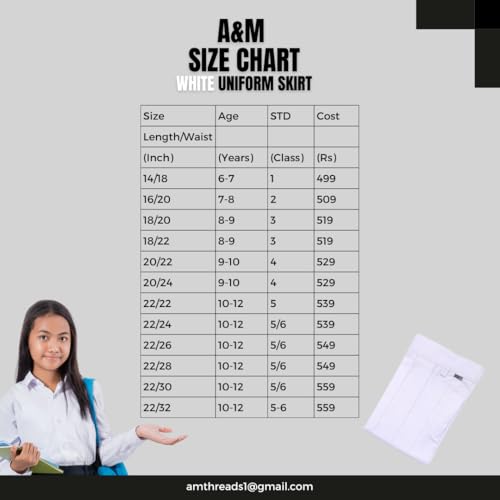 Image of A&M Threads White School Uniform Skirt for Girls