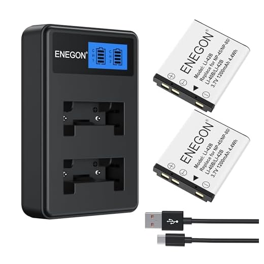 ENEGON Ersatzbatterie (2er Pack) und Rapid Dual Ladegerät für Olympus Li-40B Li-42B Nikon EN-EL10 Fuji NP-45 NP-45S Fujifilm INSTAX Mini 90 und FinePix XP50 XP60 J10 J15 J100 J110w T550 JX500 JX520