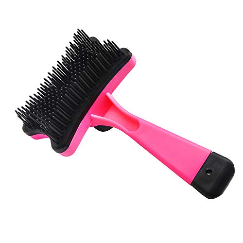 YAODHOAD Pet Grooming Brush for Smoother Grooming Brush for Dogs and Cats, Spring-Loaded Self-Cleaning Function, Removes Shedding Hair, Tangles, Pliable Coating Tips (Pink)
