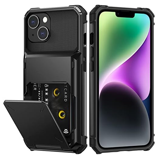 Nvollnoe for iPhone 14 Case with Card Holder[Store 5 Cards] Dual Layer Heavy Duty Shockproof Wallet Case with Hidden Card Slot Large Storage Cover for iPhone 14(Black)