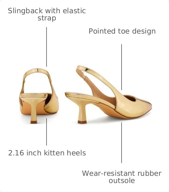 Image of Elisabet Tang Women's Kitten Heel Slingback Low Pumps 3 Inches Stiletto Pointed Closed Toe Elegant Dressy Bridal Wedding Party Shoes