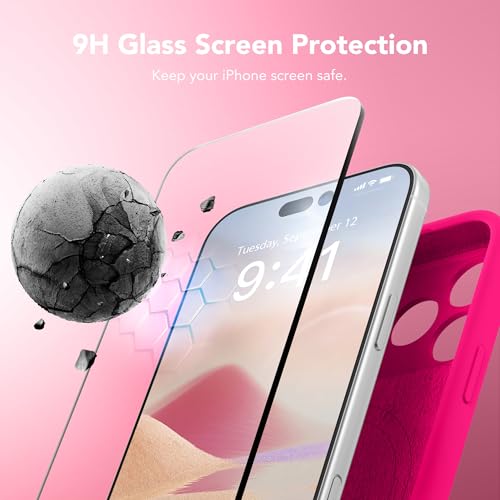 Image of Magnetic for iPhone 17 Pro Case, Compatible with MagSafe, [Full Camera Protection][Screen Protector] Silicone Shockproof Protective Phone Case for iPhone 17 Pro 6.3 inch, Hot Pink