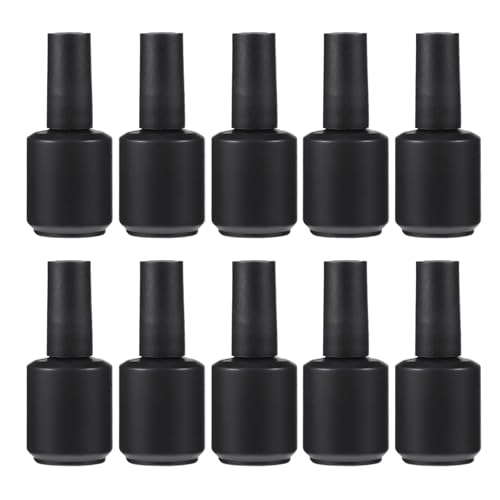 INOOMP Botellas Vacías para Esmalte de Uñas 15 Ml, 10 Unidades de Vidrio Mate Negro, Cepillo, Envases Portátiles para Gel de Uñas, Ideales para Salones, Viajes y Uso Profesional