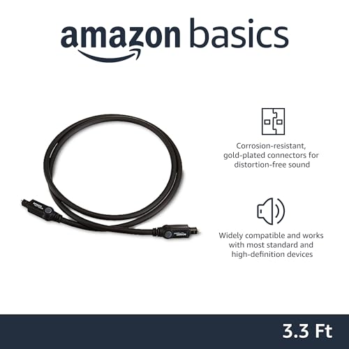 Amazon Basics Toslink Digital Optical Audio Cable, Multi-Channel, for Audio System, Sound Bar, Home Theatre, Gold-Plated Connectors, 3.3 Feet, Black