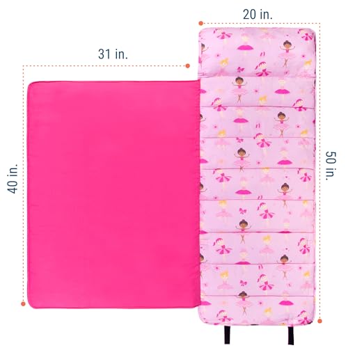 Wildkin Kids Original Nap Mat – Cozy Kids Sleep Mat with Pillow, Ideal for School & Travel - Ballerina