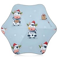 Cute Cartoon Christmas Cow Pattern Umbrella for Kids Boys Girls - Lightweight Folding Umbrellas for Rain - Durable Travel Kids Outdoor Umbrella for School Park & Beach
