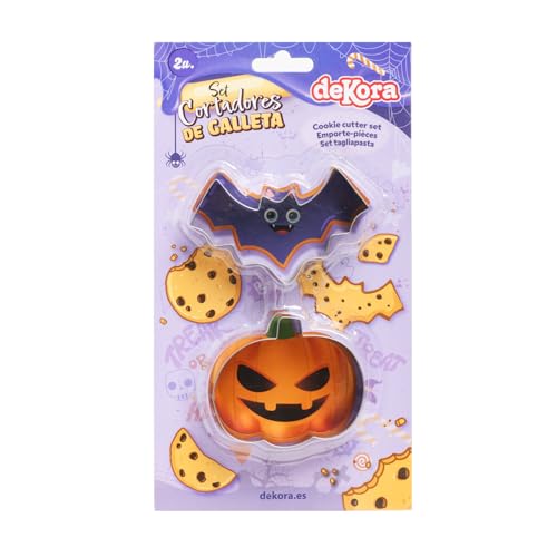 dekora – Cortadores de Galletas Halloween (Murciélago y Calabaza) – Moldes Metálicos de Repostería para Decorar Postres y Fiestas Temáticas – De 5 a 9 cm