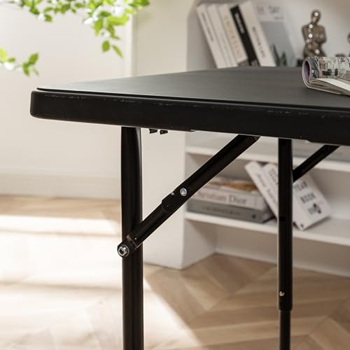 Image of BTEXPERT 4 Foot Fold-in-Half Folding Utility Table, Height Adjustable Portable Plastic Table w /Carry Handles, Lightweight Commercial Grade Indoor Outdoor for Picnic, Camping, Office Home Party Black
