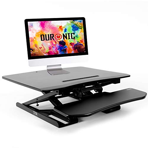 Duronic Standing Desk Converter DM05D6 Adjustable Sit Stand Desks Workstation Wood Height Adjusting Sitting Riser for Office Table PC Laptops Computer Monitor Screen Keyboard and Mouse