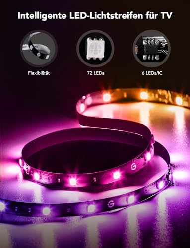 Govee LED TV Hintergrundbeleuchtung 2,4 M, RGBIC LED Strip für 40-50 Zoll Fernseher, Intelligente Streifen mit Bluetooth & WLAN Steuerung, Funktioniert mit Alexa & Google Assistant, Musiksync 3