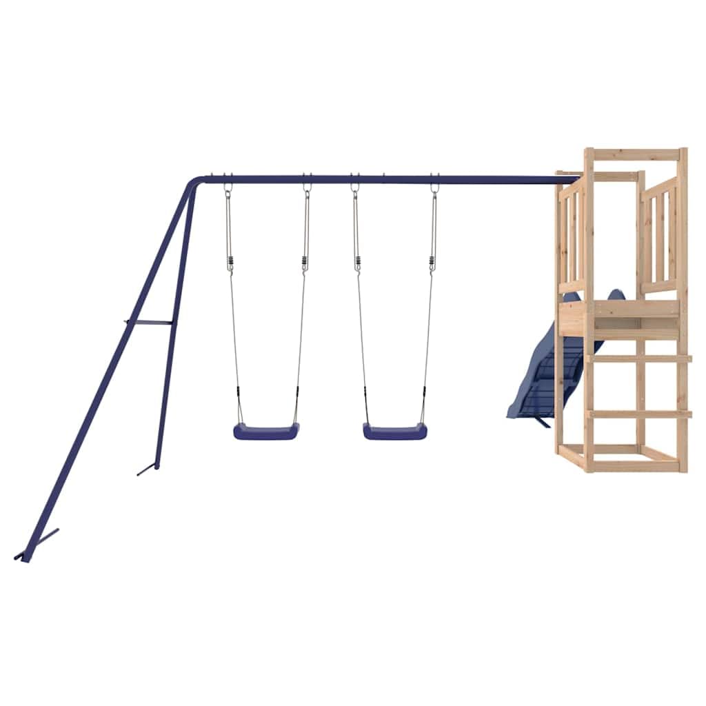Spielturm Massivholz Kiefer mit Doppelschaukel, Wellenrutsche und Sandkasten, Klettergerüst für Kinder, Outdoor Spielhaus für Garten, robustes Holz, wetterfest, Spielplatzspaß draußen