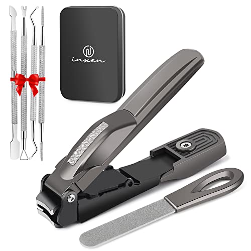 INXEN Nagelknipser für dicke Nagel, Nail Clipper Gross mit Auffangbehälter (Verhindern Sie Nagel Spritzer) Nagelknipser groß mit Nagelfeilen, Nagelzwicker 6ER PACK Set für Knipser Fingernägel, Schwarz Cover