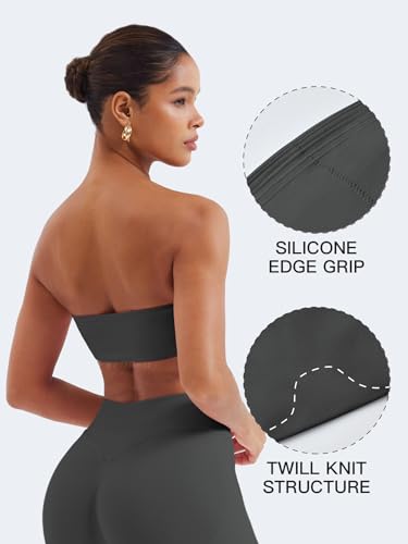 Image of YEOREO Strapless Bandeau Sports Bra for Workout Seamless Tube Top Gym Padded Wireless Bra