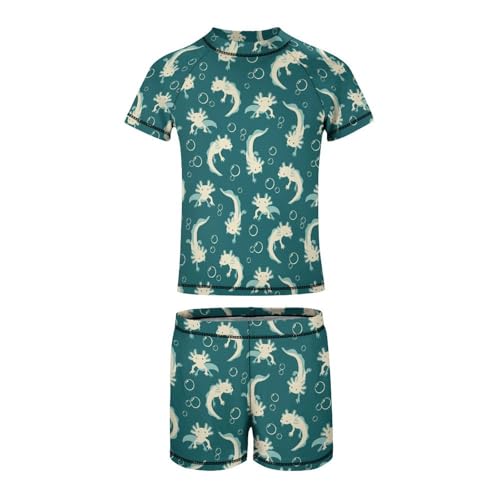 Cute Axolotls GreenChildren's Swimsuits Boys Two Piece Suit2