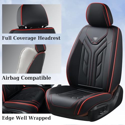 Image of Coverado Seat Covers, Car Seat Covers Full Set, Leather Seat Covers for Cars, Automotive Seat Covers Car Seat Protector Car Accessories Fit for Most Sedans SUV Pick-up Truck(Black&Red)