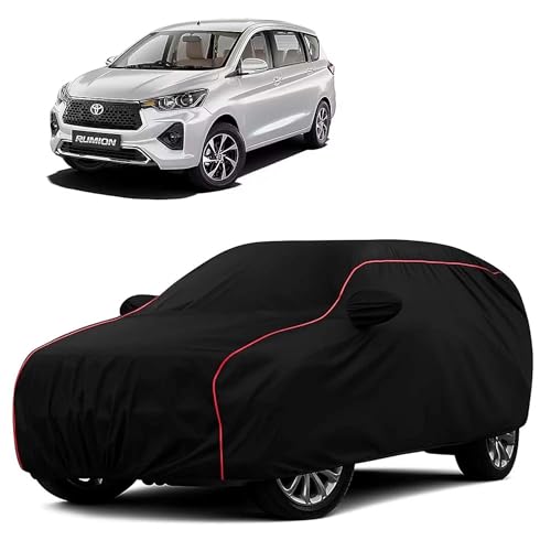 Image of Sulfar 100% Water Resistant Car Body Cover Compatible with Mirror for Toyota Rumion(Ertiga) (Triple Stitched, Full Bottom Elastic, Black with Red Piping)