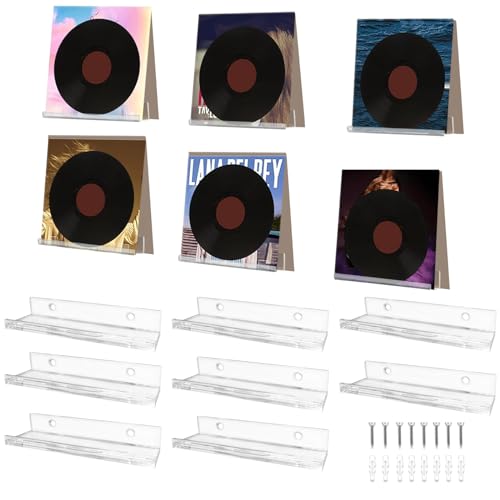 Gminco Vinyl Record Holder Storage Wall Mount Shelves, Clear Acrylic Cd Rack Record Music Album Shelf 8 Pack For Wall Decor Display Kids Bookshelf Magazine Rack Picture Ledge Bedroom Living Room Kitchen cover