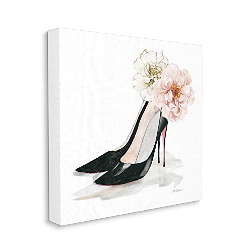 Stupell Industries Pink Floral Black Heels Chic Fashion Shoes