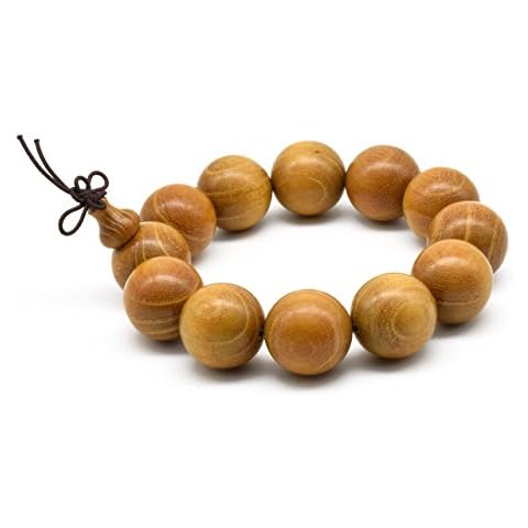 Zen Dear Unisex Natural Golden Sandalwood Mexican Bocote Wood Mala Prayer Bracelet Link Wrist Necklace Chain Beads (20mm 12 beads) Cover