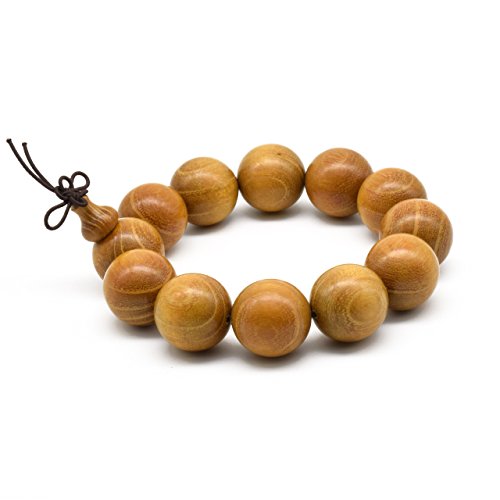 Zen Dear Unisex Natural Golden Sandalwood Mexican Bocote Wood Mala Prayer Bracelet Link Wrist Necklace Chain Beads (20mm 12 beads)
