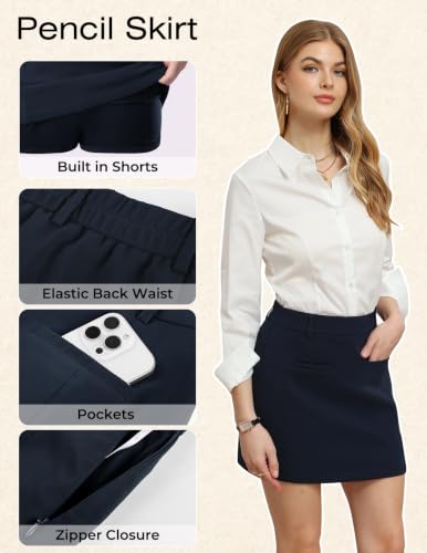 Women Navy Blue Mini Pencil Skirt with Shorts Fall 2026, Skort with Pockets — view 5