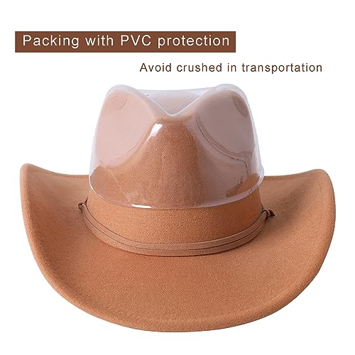 Lanzom Women Men Retro Felt Wide Brim Western Cowboy Cowgirl Hat Dress Up Hat With Wind Lanyard Fit Size 6 8/7-7 1/4(White,Medium) #TOP3