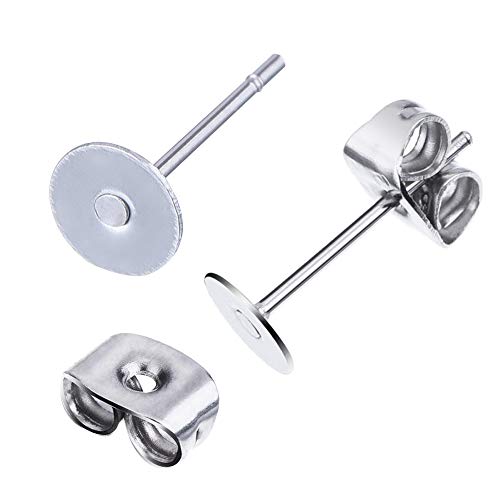 1200 Pcs 5Mm Hypoallergenic Stainless Steel Earrings Posts Flat Pad Blank Earring Pin Studs With Butterfly Earring Backs And Silicone Bullet Earring Backs For Jewelry Making Findings #TOP2