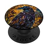 Picture of Stained Glass Crow Raven Gothic Soft Grunge Black Bird Goth PopSockets Adhesive PopGrip