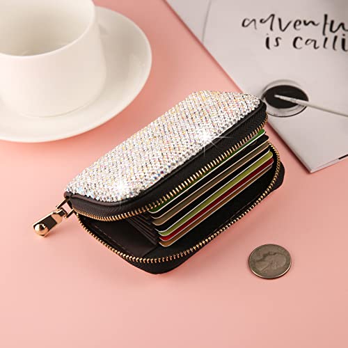 Asalways Rfid Rhinestone Credit Card Holder Multilayer Zipper Case Bling Crystal Slim Small Wallet For Women #TOP3