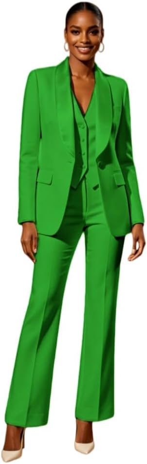 3 Piece Suit for Women Satin Lapel Blazer Vest Wide Leg Pants Dressy Formal Business Wedding Cocktail Party Outfit