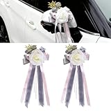 deegbbyi 2 Piezas Decoracion Coche Boda, Lazos Coche Boda, Flores Artificiales Decoracion, Sagrado y Elegante, para el Asa de la Puerta del Coche, Espejo Retrovisor, Silla de Boda (Gris Ahumado)