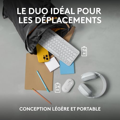 Logitech Pebble 2 Combo, Clavier et Souris sans Fil, discrets et Portables, Personnalisables, Logi Bolt, Bluetooth, Easy-Switch pour Windows, macOS, iPadOS, Chrome - Blanc