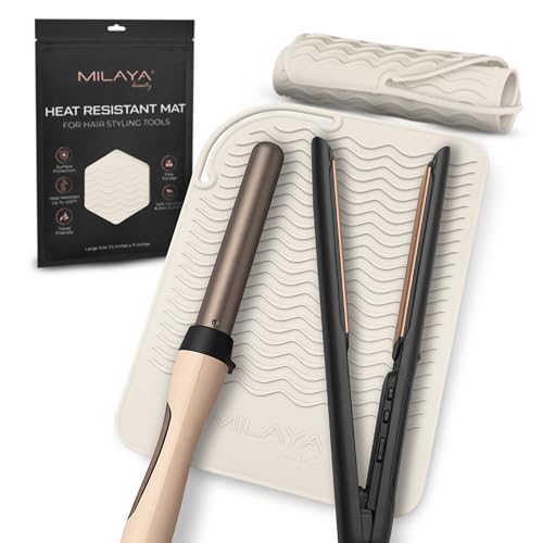 Milaya Beauty Large Heat Resistant Mat for Hair Tools – Silicone Curling Iron Holder & Flat Iron Holder – Non-Slip Hot Tool Mat & Vanity Mat – Vanity Accessories for Women, Home, Salon, or Travel