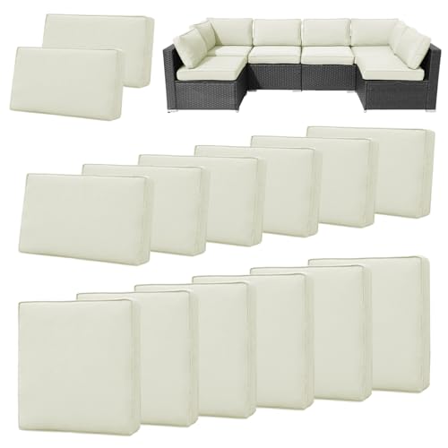 FKSLIFE 14Pieces Patio Cushion Covers Replacement Outdoor Couch Cushions Covers Splashproof Sofa Slipcovers Set with Zippers,Patio Furniture Protector Cover Only(Off-White,23.6×23.6×3.35inches)