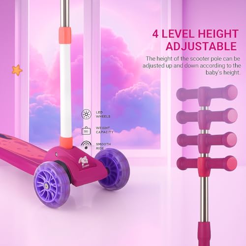 Storio Kick Scooter with Adjustable Height | Foldable | Skate for Kids with PVC Wheel | Age 2-12 Years - Max User Weight 50 kg, Purple - Image 2 thumbnail