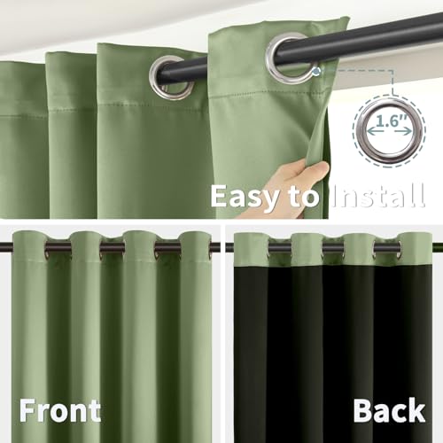 BGment Short 100% Blackout Curtains for Bedroom, Thermal Insulated Energy Efficiency Noise Reducing Grommet Curtains 54 Inch Length with Liner for Small Window 2 Panels Each 42 Inch Wide, Grass Green by BGment - Image 6