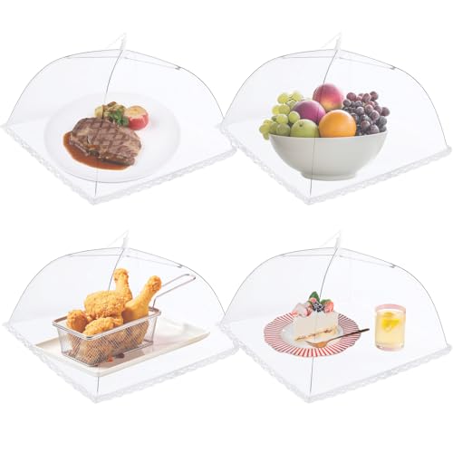 4 PCS Food Covers Mesh Pop Up, Food Net Cover Foldable Cake Net Cover Fruit Bowl Covers for Outdoor Camping Picnics Parties BBQ