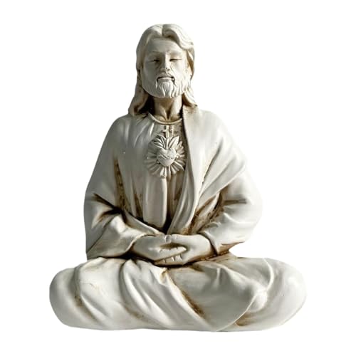 Wswqop Jesus Statue Meditating Jesus Figurine, Hand Painted Religious Sculpture