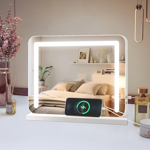 baklon Espejo de Maquillaje con iluminación, Espejo de Hollywood con luz LED, Regulable, Espejo cosmético, 3 Modos, 35 x 25 cm, Espejo de Mesa con USB 10 aumentos, para Dormitorio y tocador